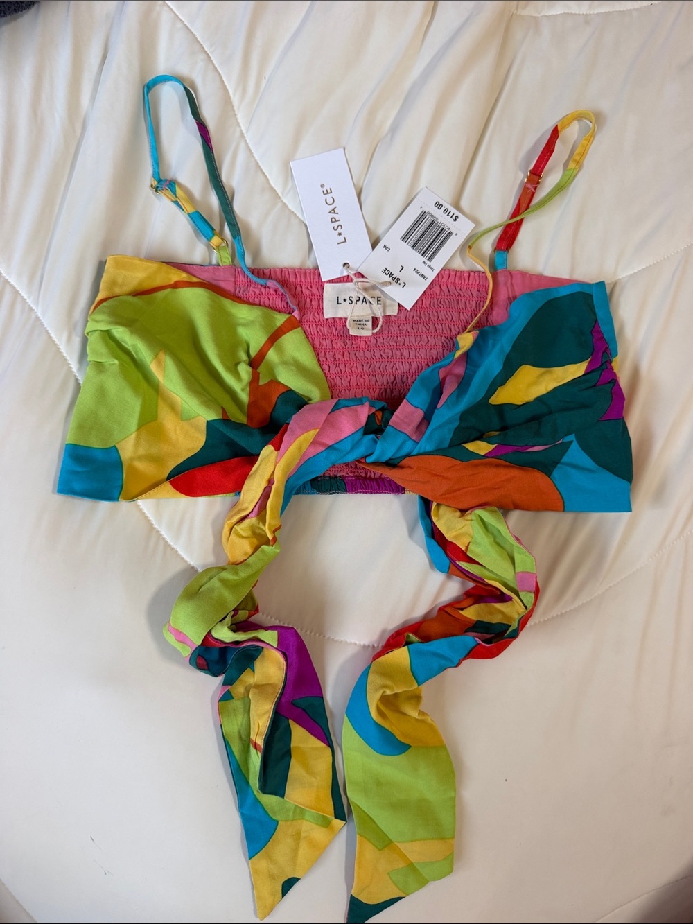 l*space Colorful Abstract Tie-Front Tanya Top Large